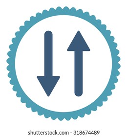 Arrows Exchange Vertical round stamp icon. This flat vector symbol is drawn with cyan and blue colors on a white background.