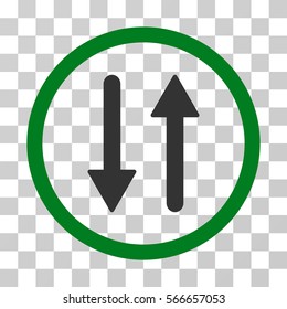 Arrows Exchange Vertical rounded icon. Vector illustration style is flat iconic bicolor symbol inside a circle, green and gray colors, transparent background. Designed for web and software interfaces.