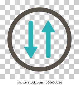 Arrows Exchange Vertical rounded icon. Vector illustration style is flat iconic bicolor symbol inside a circle, grey and cyan colors, transparent background. Designed for web and software interfaces.