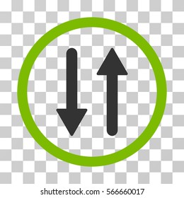 Arrows Exchange Vertical rounded icon. Vector illustration style is flat iconic bicolor symbol inside a circle, eco green and gray colors, transparent background.