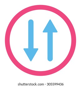 Arrows Exchange Vertical vector icon. This rounded flat symbol is drawn with pink and blue colors on a white background.