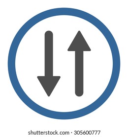 Arrows Exchange Vertical vector icon. This rounded flat symbol is drawn with cobalt and gray colors on a white background.