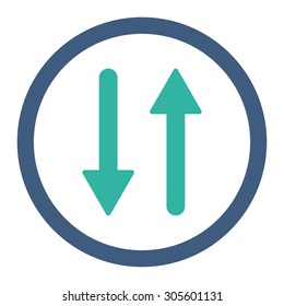 Arrows Exchange Vertical vector icon. This rounded flat symbol is drawn with cobalt and cyan colors on a white background.