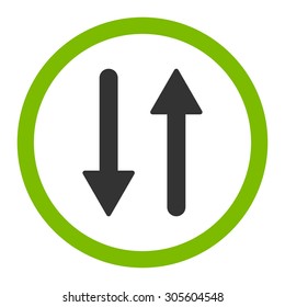Arrows Exchange Vertical vector icon. This rounded flat symbol is drawn with eco green and gray colors on a white background.