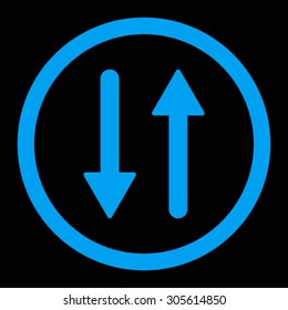 Arrows Exchange Vertical vector icon. This rounded flat symbol is drawn with blue color on a black background.