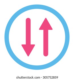 Arrows Exchange Vertical vector icon. This rounded flat symbol is drawn with pink and blue colors on a white background.