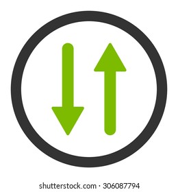 Arrows Exchange Vertical vector icon. This rounded flat symbol is drawn with eco green and gray colors on a white background.