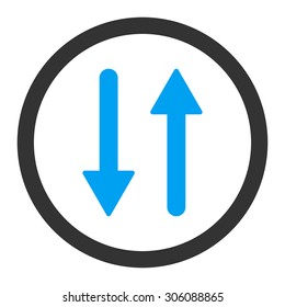 Arrows Exchange Vertical vector icon. This rounded flat symbol is drawn with blue and gray colors on a white background.