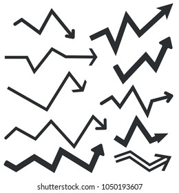 Arrows. Financial graph. Flat black signs. Vector illustration isolated on white background svg