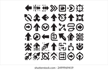 Iconos de flechas planas negras Iconos de vectores de punteros de dirección Iconos de Vector de colección grande Conjunto de signos de flecha negra Ilustración de stock Símbolo de flecha, Señal de flecha de tráfico, Vector, Símbolo de icono, Círculo