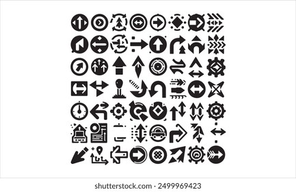 Iconos de flechas planas negras Iconos de vectores de punteros de dirección Iconos de Vector de colección grande Conjunto de signos de flecha negra Ilustración de stock Símbolo de flecha, Señal de flecha de tráfico, Vector, Símbolo de icono, Círculo