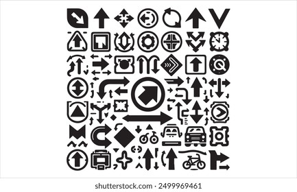 Iconos de flechas planas negras Iconos de vectores de punteros de dirección Iconos de Vector de colección grande Conjunto de signos de flecha negra Ilustración de stock Símbolo de flecha, Señal de flecha de tráfico, Vector, Símbolo de icono, Círculo