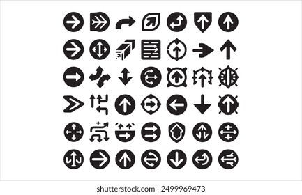 Iconos de flechas planas negras Iconos de vectores de punteros de dirección Iconos de Vector de colección grande Conjunto de signos de flecha negra Ilustración de stock Símbolo de flecha, Señal de flecha de tráfico, Vector, Símbolo de icono, Círculo