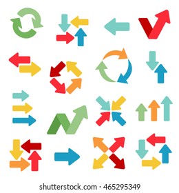 Arrows flat icons in different colors and variants. Abstract web symbols. Colorful set of direction signs for business. Vector illustration.