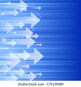 Arrows fly from left to right on a blue background; Eps10
