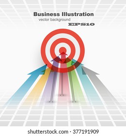 arrows flying to the center of the target, business concept background
