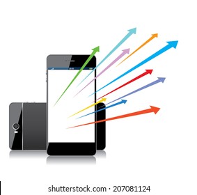 Arrows flying out from mobile phone 