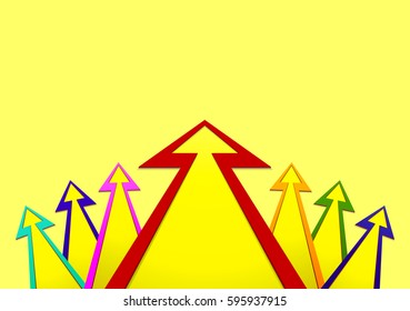 Arrows in the form of a fan with a stroke on yellow background
