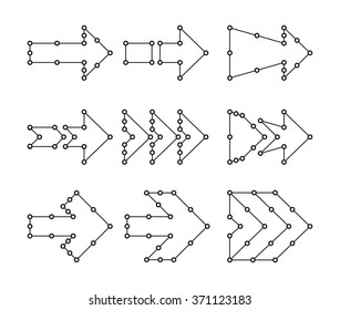 Arrows in the form of lines, dots connected