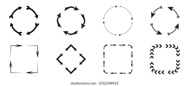 Flechas que forman Formas cíclicas, circulares y cuadradas