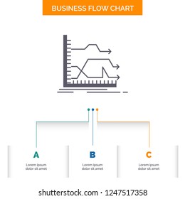 Arrows, forward, graph, market, prediction Business Flow Chart Design with 3 Steps. Glyph Icon For Presentation Background Template Place for text.