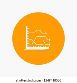 Arrows, forward, graph, market, prediction White Glyph Icon in Circle. Vector Button illustration