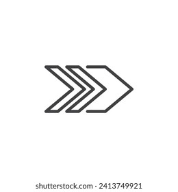 Icono de línea hacia delante de flechas. signo de estilo lineal para concepto móvil y diseño web. Icono de vector de contorno de flecha derecha. Símbolo, ilustración del logotipo. Gráficos vectoriales