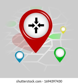 en cuatro direcciones. Vector de glifo simple de la ubicación de flecha de pin establecido para UI y UX, sitio web o aplicación móvil