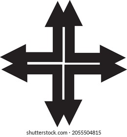 Arrows in four directions. Arrow icon. Flat icon. Black arrow isolated on a white background. Vector illustration 