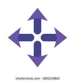 Flechas en cuatro direcciones diseño de icono de estilo plano de avance de la web y tema de infografía Ilustración vectorial