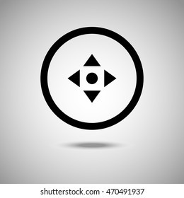 Arrows in four directions icon. Flat style. Grey background. Vector illustration.