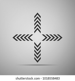 Arrows in four directions icon isolated on grey background. Flat design. Vector Illustration