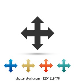 Arrows in four directions icon isolated on white background. Set elements in colored icons. Flat design. Vector Illustration