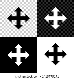 Arrows in four directions icon isolated on black, white and transparent background. Vector Illustration