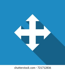 Arrows in four directions icon isolated with long shadow. Flat design. Vector Illustration