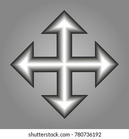 Arrows in four directions icon isolated on grey background. Flat design. Vector Illustration