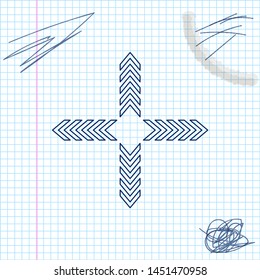 Arrows in four directions line sketch icon isolated on white background. Vector Illustration