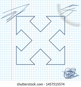 Arrows in four directions line sketch icon isolated on white background. Vector Illustration