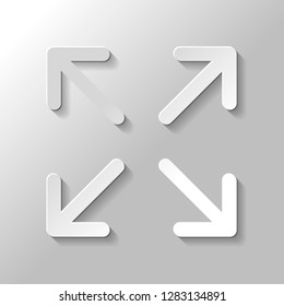 Arrows of four directions, linear icon. Paper style with shadow on gray background