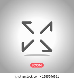 Arrows of four directions, linear icon. Icon under spotlight. Gray background