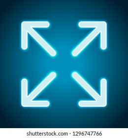 Arrows of four directions, linear icon. Neon style. Light decoration icon. Bright electric symbol