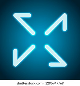 Arrows of four directions, linear icon. Neon style. Light decoration icon. Bright electric symbol