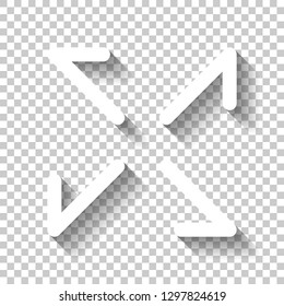 Arrows of four directions, linear icon. White icon with shadow on transparent background