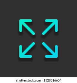 Arrows of four directions, linear icon. Colorful logo concept with soft shadow on dark background. Icon color of azure ocean