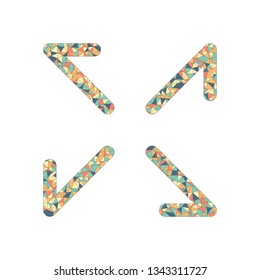 Arrows of four directions, linear icon. Colored mosaic with polygons