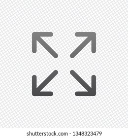Arrows of four directions, linear icon. On grid background