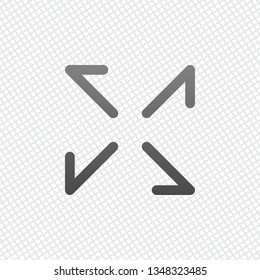 Arrows of four directions, linear icon. On grid background