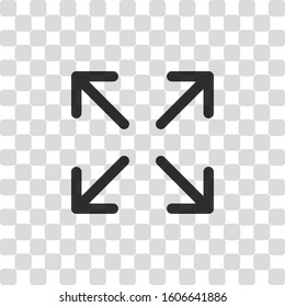 Arrows of four directions, linear icon. Black symbol on transparency grid