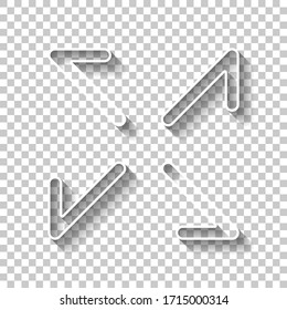 Arrows of four directions, linear icon. White outline sign with shadow on transparent background