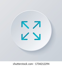 Arrows of four directions, linear icon. Cut circle with gray and blue layers. Paper style